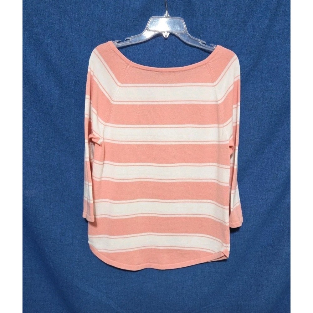 Jeanne Pierre Sweater 100% Cotton Pink White Striped 3/4 Sleeve Henley M